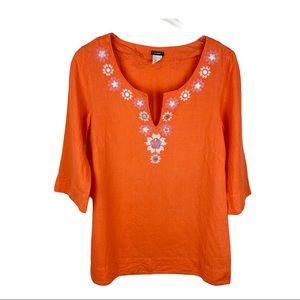 J Crew Orange Embroidered Boho Tunic Blouse Sz 6